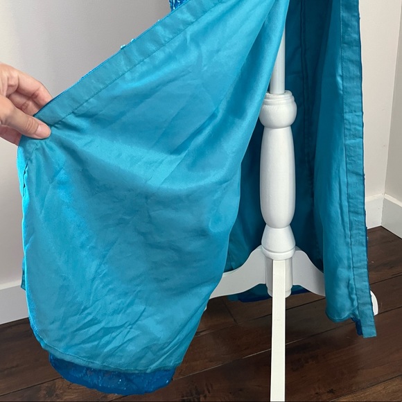 Scala Turquoise Blue Beaded Halter Neck Double Split Formal Gown - Picture 7 of 16